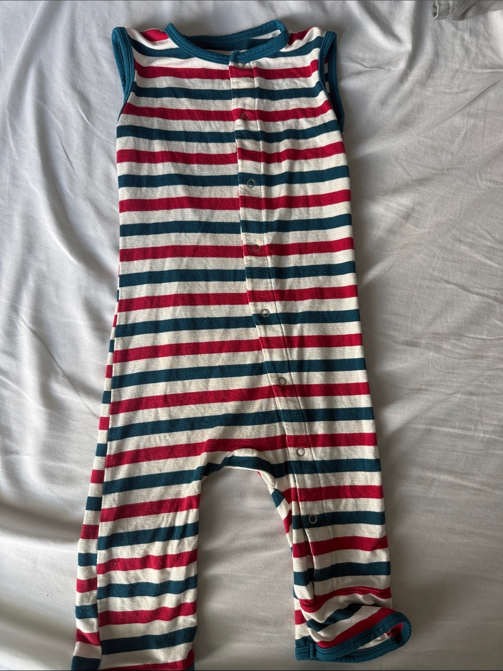 Kickee Pants Striped Teal Red and White Sleeveless One-Piece